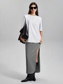 BizChic 女款純色不對稱下擺半身裙 - 深灰色 - 查看 4