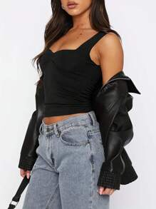 INAWLY Women's Summer Sleeveless Solid Color Slim Fit Crop Top - Black - View 3