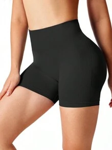 SHEIN Sports 2pcs Seamless High Elasticity Simple Fitness ShortsWomen Sweat Short, Gym Short, Biker Short - Multicolor - View 5