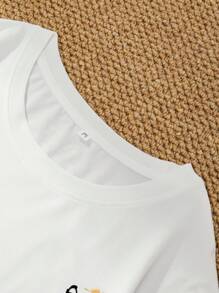 Manfinity LEGND Camiseta casual de verano para hombre con cuello redondo de manga corta y estampado de cara de dibujos animados con letra impresa