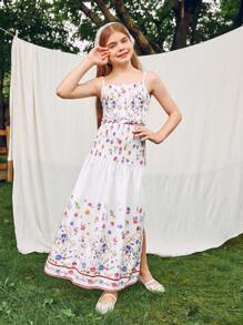 Tween Girl SUNSHNE Spring/Summer Floral Pattern Casual Party Tank Top And Skirt Set (Includes Skirt) - White - View 3