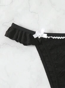 SHEIN Swim Women Vacation Bikini Bottom With Bow Detail Decoration And Ruffle Trim,Summer Beach - Black - View 6