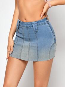Summer Vintage Graded Slim Fit Mini Denim Mini Skirt - Medium Wash - View 4