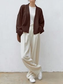 DAZY 落肩束腰針織開衫 - 摩卡棕 - 查看 3