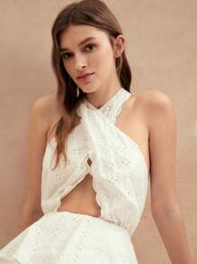 Anewsta Summer White Banquet Style Halter Neck Sexy Women's Dress - White - View 5