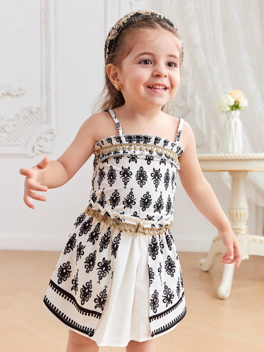 SHEIN 2pcs Baby Girl Floral Printed Tank Top And Skirt Set, Summer - Multicolor - View 1