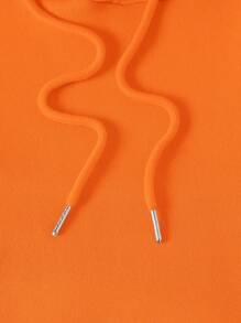 INAWLY Solid Kangaroo Pocket Drawstring Thermal Lined Hoodie,Long Sleeve Tops - Orange - View 4