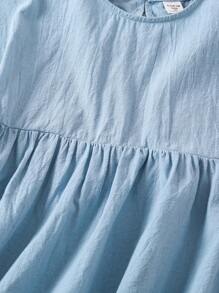 SHEIN LMoss Kids LMoss 年轻女孩 编织纯色宽松休闲圆领衬衫和领结 - 白色 - 查看 4