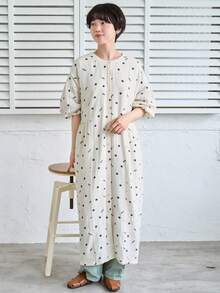 Đầm dài tay in hoa thời trang cho nữ - Màu be - Xem 3