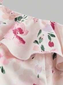 SHEIN MOD Vintage Summer High Slit Floral Dress With Romantic Ruffled Trim,Halter Neck Strap Cute Dress,Funny Party Dress,Summer Women Outfit,Dresses Graduation,Beach Women Dresses