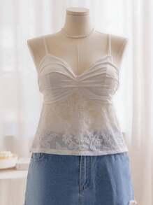 Soleia Top camisole cu dantelă albă cu îmbinare pentru femei de mărime Plus, cu bust înfășurat, top camisole în stil vacanță la plajă