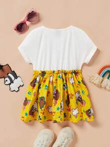 We Bare Bears X SHEIN Schattig jurkje voor babymeisje met contrasterende cartoonprint en ruches