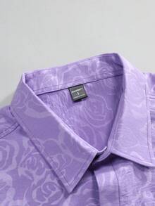Manfinity Homme Bộ áo sơ mi và quần short ngắn tay hoa Jacquard dành cho nam, trang phục thường ngày ngày lễ - Màu tím hoa cà - Xem 6
