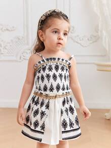 SHEIN 2pcs Baby Girl Floral Printed Tank Top And Skirt Set, Summer - Multicolor - View 5