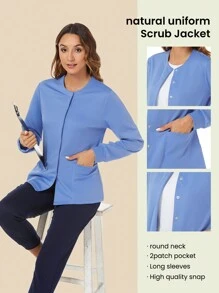 TaskEZ 實色前扣長袖制服夾克，帶口袋 - 藍色 - 查看 1