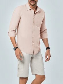 RueChic Men Solid Pocket Patched Shirt - Camel - View 4