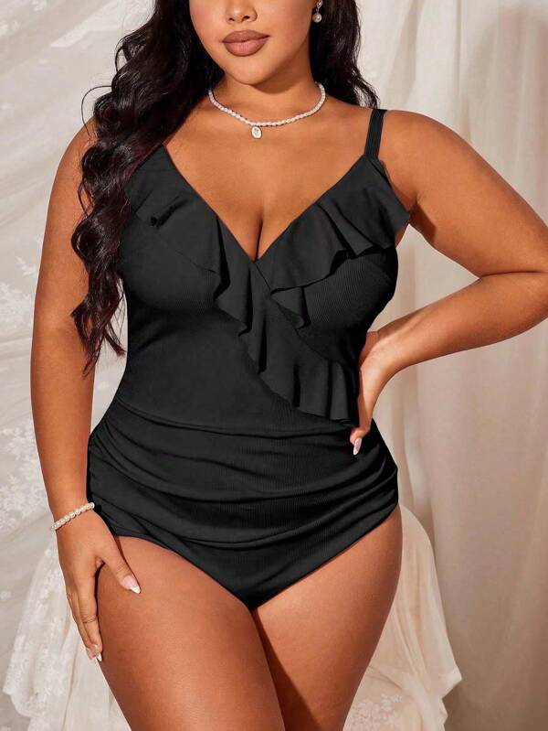 Swim Lushoire Plus Size Women's Plain Simple Daily One-Piece Camisole Summer
