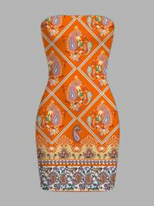 SHEIN VCAY 女士全印花夏季海灘管裙