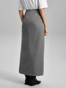 BizChic 女款純色不對稱下擺半身裙 - 深灰色 - 查看 2