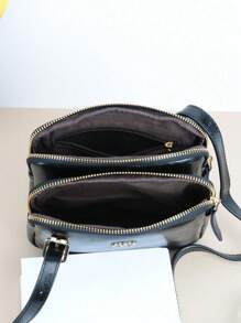 1PC Vintage Style Double Compartment Crossbody Bags, Casual Square PU Shoulder Bag For Women's Gift, Ladies Daily Handbags And Purses