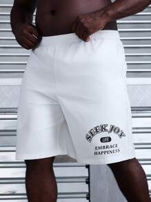 Manfinity Sport Corelite Plus Size Men's Fashionable Casual And Simple Casual Print Shorts, Summer