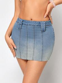 Summer Vintage Graded Slim Fit Mini Denim Mini Skirt - Medium Wash - View 6