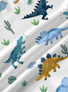 SHEIN Young Boy Casual Simple Dinosaur Cartoon Printed Short Sleeve Round Neck T-Shirt, Summer - White - View 4