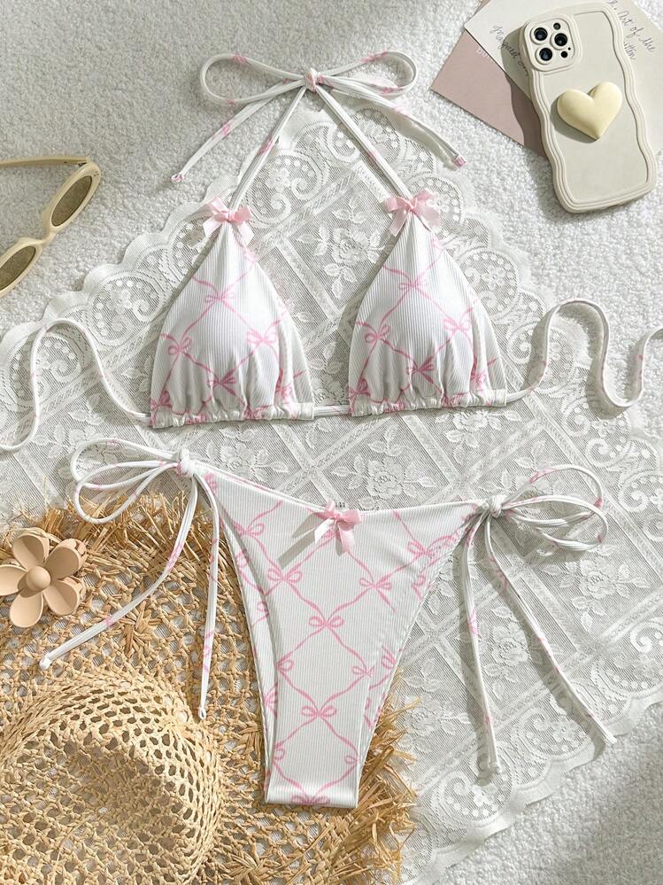 Swim Mod 2-Piece Bikini Swimwear With Bow Print, Sweet Design For Beach/Vacation Summer - Multicolor - View 1