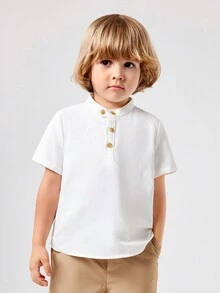 SHEIN Young Boys' Casual Academy Style Button-Down Shirt - White - View 3