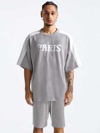 Manfinity RebelGame 男士印花英伦图案宽松针织短袖T恤套装，适合夏季