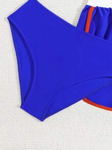 Teen Girl Fashionable Spaghetti Strap Bikini Set - Blue - View 3