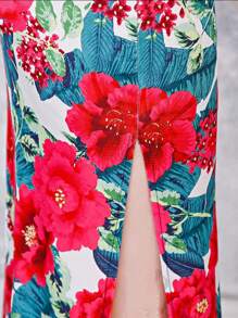 Fikoo Đầm Qipao kiểu Trung Quốc dành cho nữ, Sườn xám dài vừa vặn - Đỏ - Xem 6