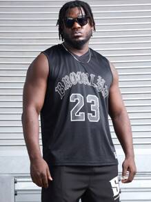 Gym Rark Men's Plus Size Summer Casual Letter & Number Printed Sports Tank Top - Black - View 3