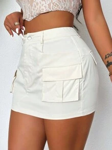 VaVaBold Falda color melocotón con bolsillo y ribete de tipo cargo