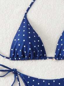 Conjunto de bikini sexy para mujer con estampado de lunares para playa de verano, con cuello halter y estampado aleatorio
