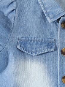 Baby Girl Simple Casual Denim Dress - Light Wash - View 3