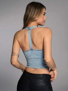 Forever 21 DENIM HALTER TOP LIGHT WASH - Blue - View 3