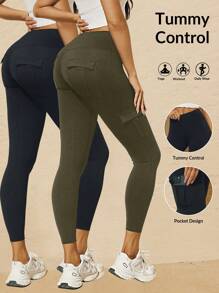 VARSITIE 夏季運動基本口袋瑜伽連身褲與緊身褲 - 彩色 - 查看 1