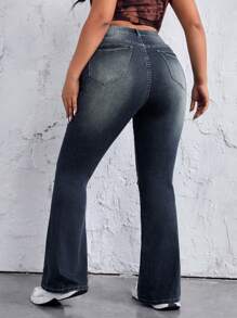 SHEIN EZwear Quần jean ống loe cỡ lớn thông thường với thiết kế đau khổ và giặt sạch - Màu xanh lam - Xem 2