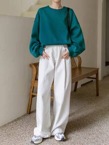 DAZY Slogan Graphic Drop Shoulder Sweatshirt - Teal Blue - View 2