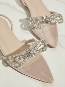 SHUZIA 女士鑲有鑽石的尖頭平底涼鞋，適用於派對和聚會 - 無色 - 查看 2