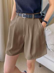 DAZY Quần short màu trơn đơn giản hàng ngày dành cho nữ - Màu Khaki - Xem 1