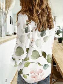 Spring And Autumn New European And American Casual Casual Long Sleeve Flower Print Shirt
