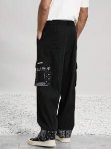 Manfinity VCAY Pantalon long tissé décontracté à patchwork pour homme - Noir et Blanc - Voir 1