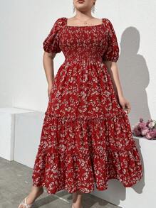 Mulvari Women's Plus Size Simple Daily Ditsy Floral Short Sleeve Dress Women Outfit, For Summer - Multicolor - View 3