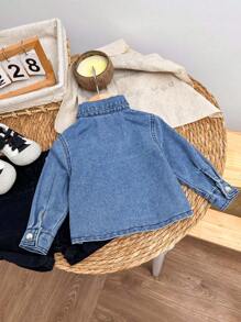 Baby Jungen lässiger, blauer Denimhemd mit Auto Stickerei