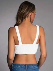 Forever 21 夏季白色緊身牛仔編織上衣，休閒百搭 - 白色 - 查看 2