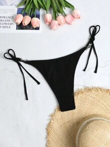 SHEIN Swim SXY 女式夏季海灘純色游泳裝下著 - 黑色 - 查看 2