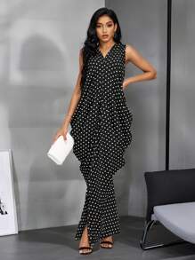 SHEIN Lady Vestido largo de mujer con estampado de lunares en blanco y negro de moda - Blanco - Ver 7