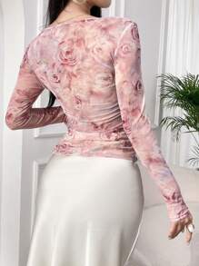 Modelyn 女士时尚不对称领印花长袖上衣 - 彩色 - 查看 2